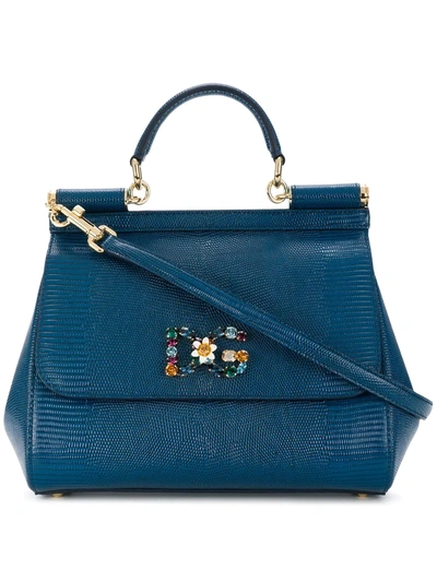 Shop Dolce & Gabbana Jewelled Medium Sicily Tote In Blue