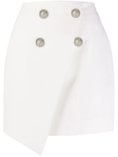 Shop Balmain Asymmetric Double-breasted Mini-skirt In White