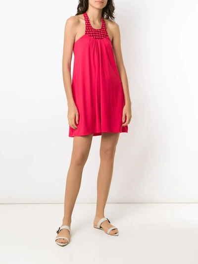 Shop Amir Slama Halter Neck Panel Dress In Red