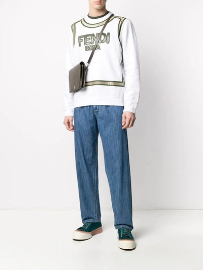 Shop Fendi Logo Print Sweatshirt In White