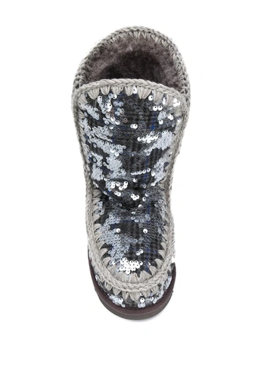 Shop Mou Eskimo Sequin Check Boots In Silver