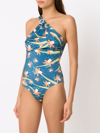 Brigitte Helena One-shoulder Swimsuit In Blue
