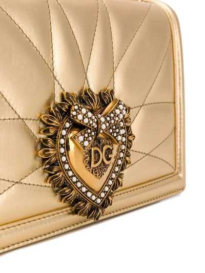 Shop Dolce & Gabbana Medium Devotion Quilted Crossbody Bag In Gold