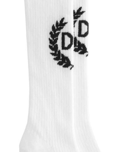 Shop Dolce & Gabbana Jacquard-logo Ribbed-knit Socks In White