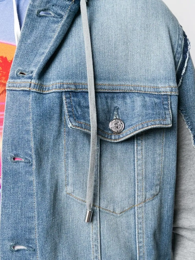 Shop Balmain Hooded Denim Jacket In Blue