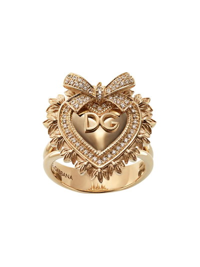 Shop Dolce & Gabbana 18kt Yellow Gold Diamond Devotion Ring