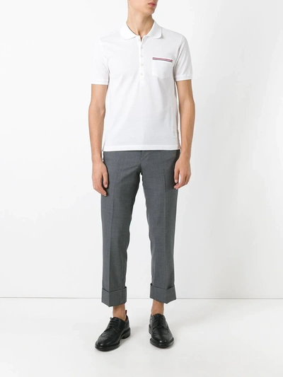 Thom Browne Rwb Trim Jersey Polo Short In White