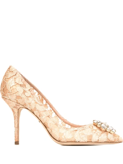 Shop Dolce & Gabbana Rainbow Lace 90mm Brooch-detail Pumps In Pink