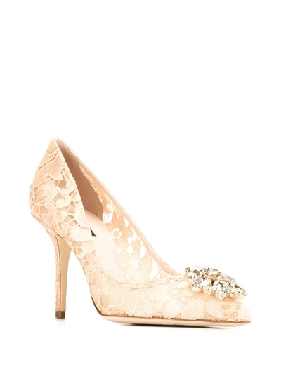 Shop Dolce & Gabbana Rainbow Lace 90mm Brooch-detail Pumps In Pink