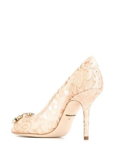 Shop Dolce & Gabbana Rainbow Lace 90mm Brooch-detail Pumps In Pink