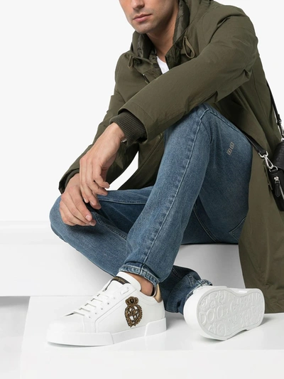 Shop Dolce & Gabbana Portofino Crown-patch Leather Sneakers In White ,gold