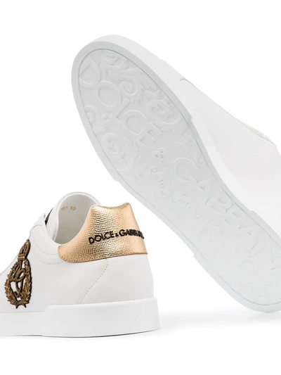 Shop Dolce & Gabbana Portofino Crown-patch Leather Sneakers In White ,gold