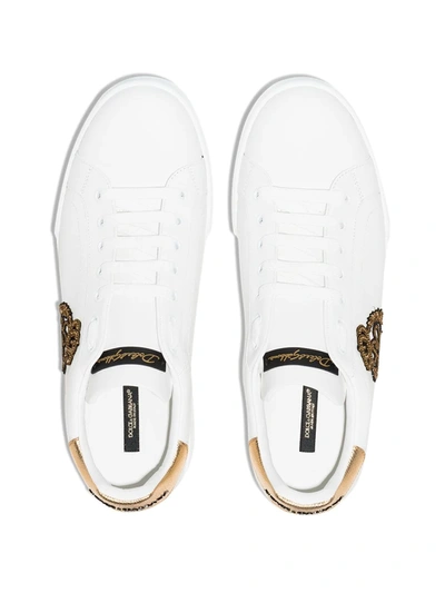 Shop Dolce & Gabbana Portofino Crown-patch Leather Sneakers In White ,gold