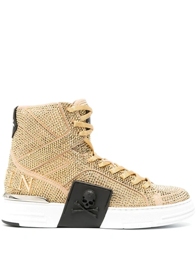 Shop Philipp Plein Studded High-top Sneakers In Gold