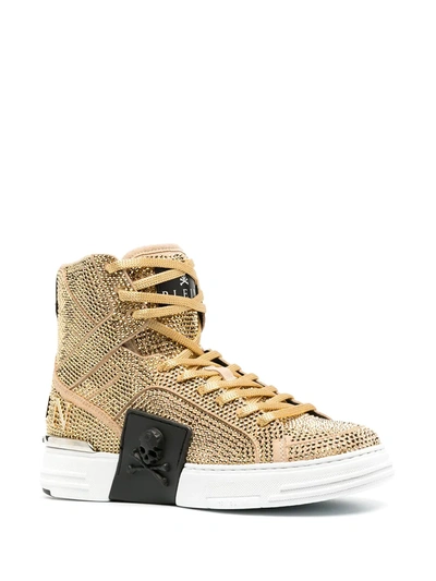Shop Philipp Plein Studded High-top Sneakers In Gold