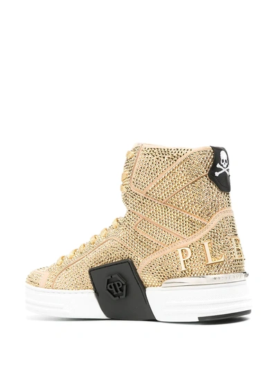 Shop Philipp Plein Studded High-top Sneakers In Gold