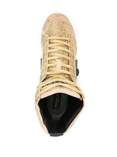 Shop Philipp Plein Studded High-top Sneakers In Gold