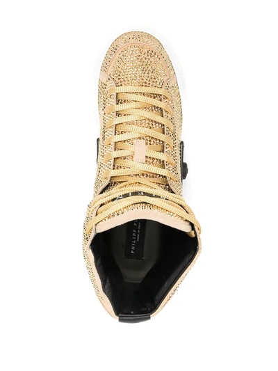 Philipp Plein Studded High-top Trainers In Gold