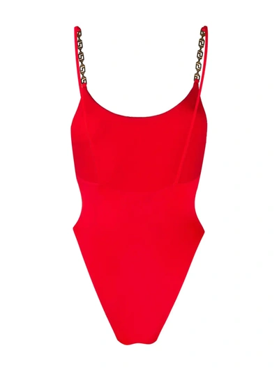 Shop Versace Chain Detail Swimsuit In Red