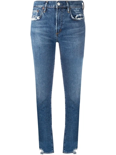 Shop Agolde Distressed Skinny Jeans In Blue