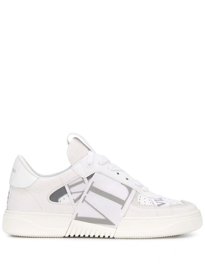 Valentino White And Silver Calfskin Vl7n Sneaker With Bands In White