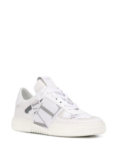 Valentino White And Silver Calfskin Vl7n Sneaker With Bands In White