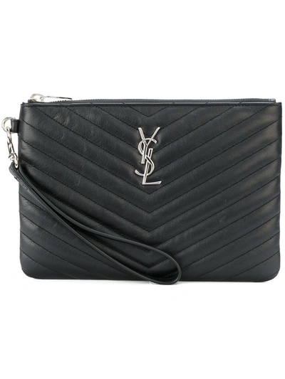 Shop Saint Laurent Monogram Wristlet Pouch In Black