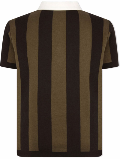 Shop Fendi Striped Logo-embroidered Polo Shirt In Brown