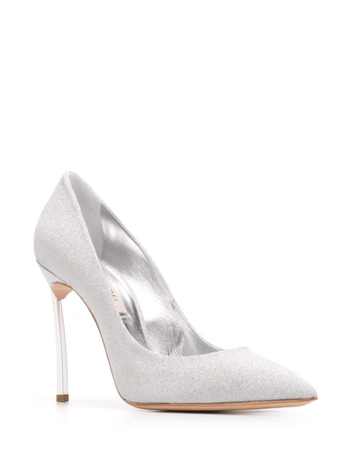 Shop Casadei Blade Glitter Pumps In Silver