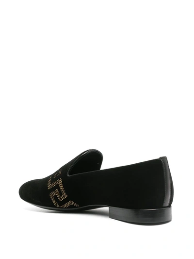 Shop Versace Greca-embroidered Loafers In Black