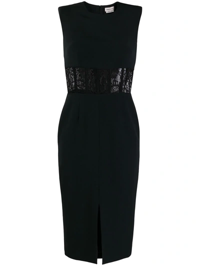 Shop Alexander Mcqueen Lace-detail Fitted Dress In Black