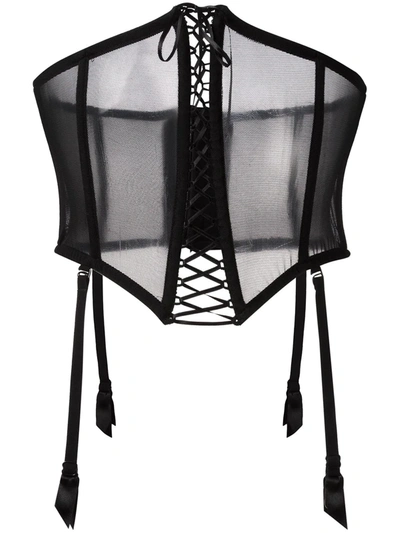 Shop Folies By Renaud Mesh Lace-up Corset In Black