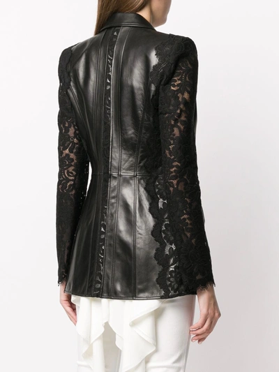 Shop Alexander Mcqueen Lace Sleeve Leather Jacket In Black