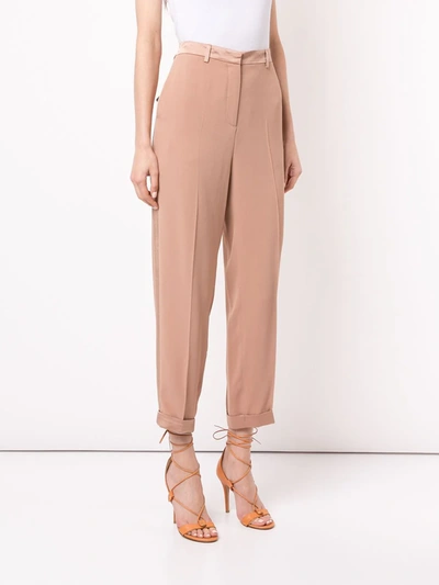 Shop Rochas Cropped High-waisted Trousers In Brown
