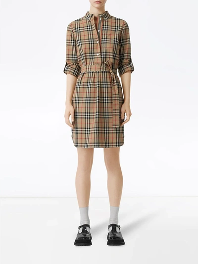 Shop Burberry Vintage Check Shirt Dress In Yellow
