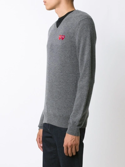 Comme Des Garçons Play Double Heart Wool Jumper In Grey
