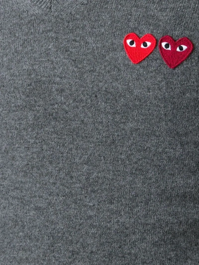 Comme Des Garçons Play Double Heart Wool Jumper In Grey