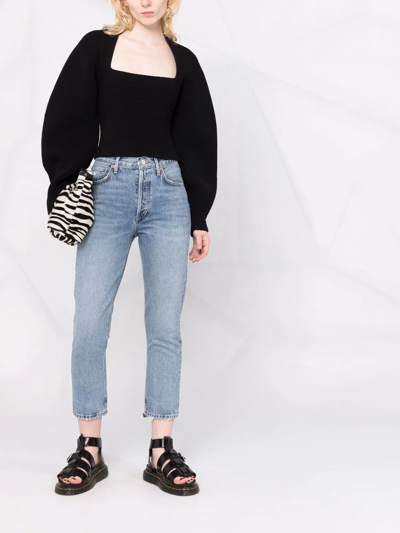 Shop Agolde Riley High-waisted Cropped Jeans In Blau