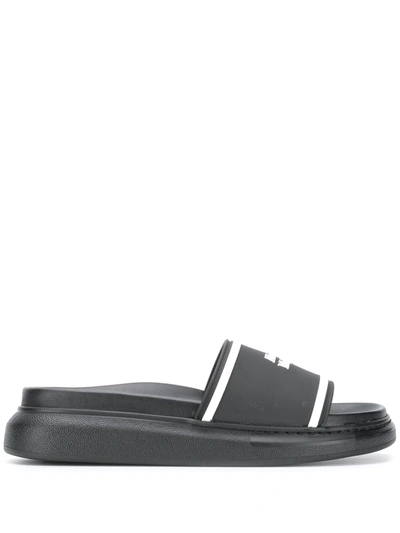 Shop Alexander Mcqueen Oversized Hybrid Signature Slides In 1006 - Black