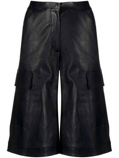 Shop Inès & Maréchal Long Leather Shorts In Blue