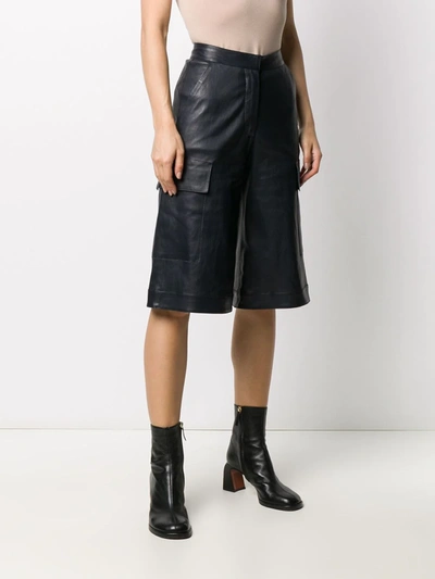 Shop Inès & Maréchal Long Leather Shorts In Blue