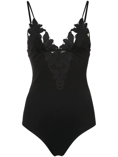 Shop Fleur Du Mal Lily Embroidered Bodysuit In Black