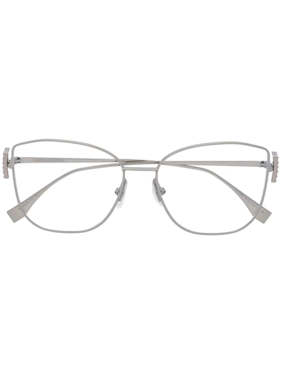 Shop Fendi Rectangular Frame Logo Glasses In Silver