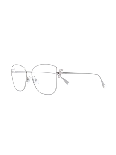 Shop Fendi Rectangular Frame Logo Glasses In Silver