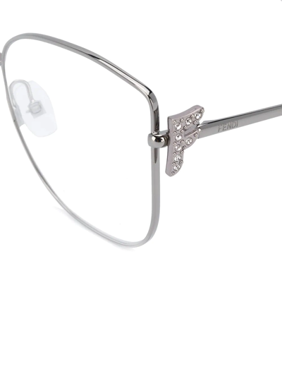 Shop Fendi Rectangular Frame Logo Glasses In Silver