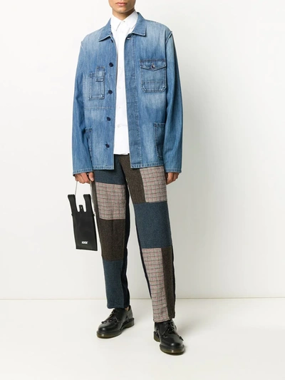 Shop Comme Des Garçons Shirt Straight-leg Patchwork Trousers In Blue