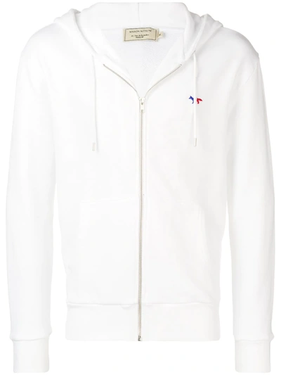 Maison Kitsuné Tricolor Fox Patch Zipped Hoodie In White