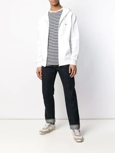 Shop Maison Kitsuné Fox Zip Up Hoodie In White