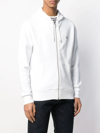 Shop Maison Kitsuné Fox Zip Up Hoodie In White