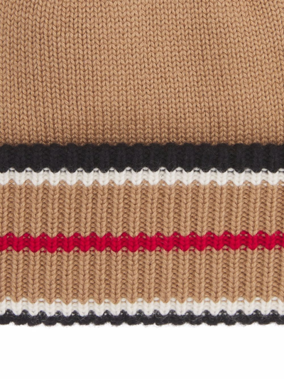 Shop Burberry Icon Stripe Beanie Hat In Neutrals